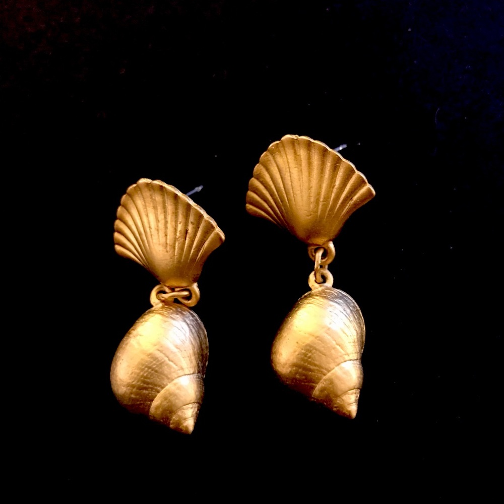 Gold-tone, Dangling Shell Earrings